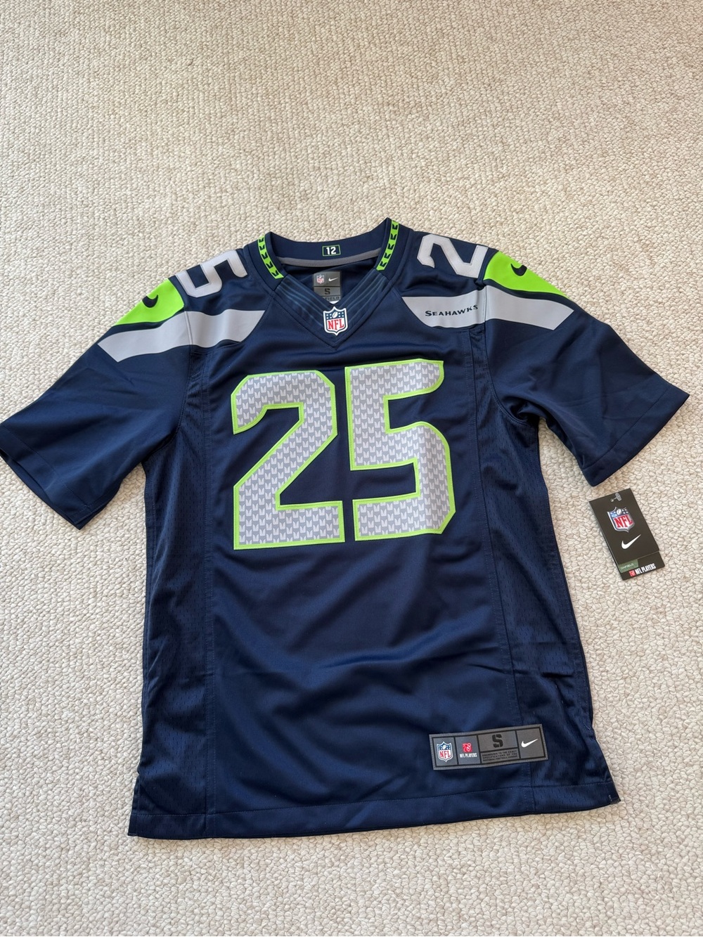 NFL Seattle Seahawks #25 Navy and Lime Men's Football Jersey